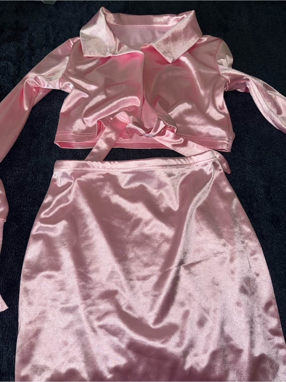 Satin Midi Skirt Set in Soft Pink